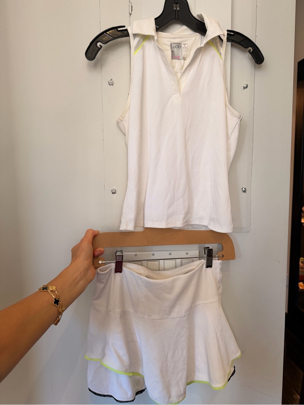 Lucky In Love White Pique Flip Skirt & Sleeveless Polo Set